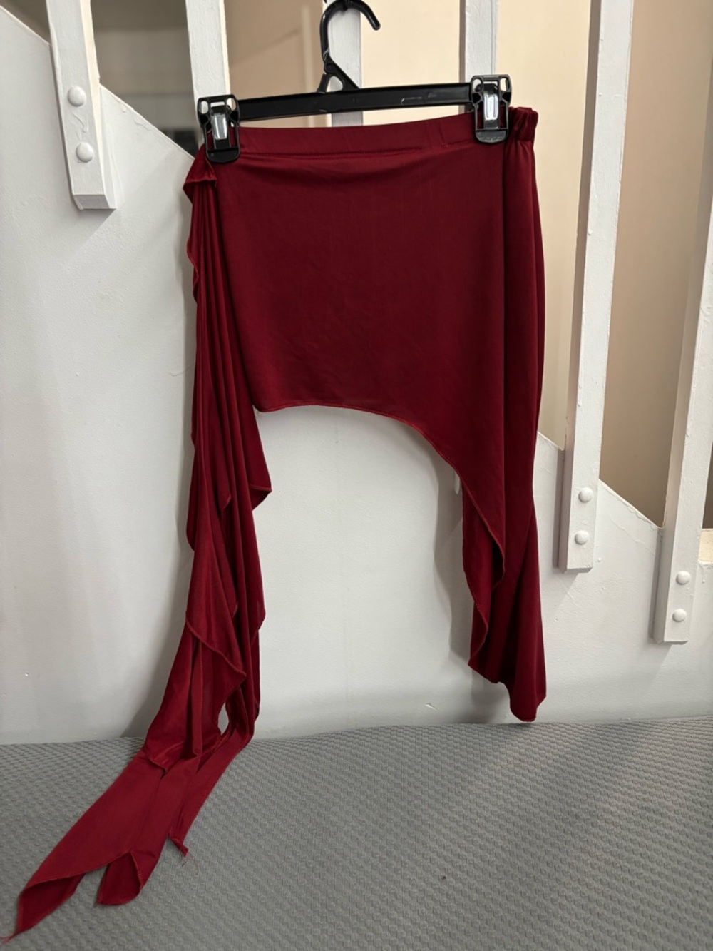 Burgundy Asymmetrical Ruffle Mini Skirt Fairycore Cascading Hem - S